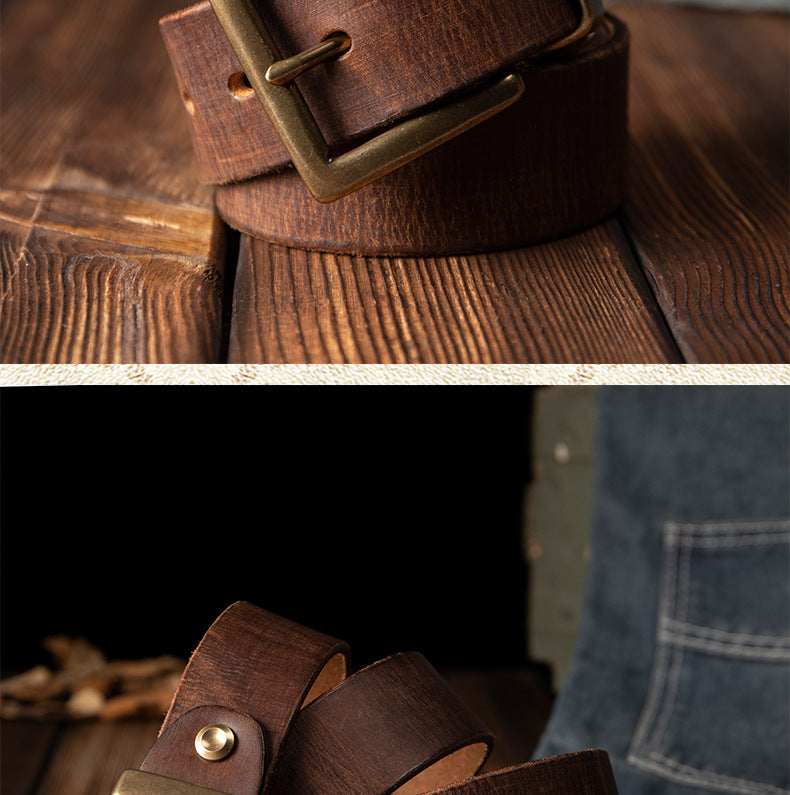Men's Belt Genuine Cowhide Leather Casual Vintage Copper Needle Buckle Unique Men's Belt
