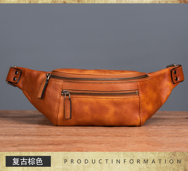 Men's Waist Pouch Cowhide Genuine Leather Retro Casual Men Bag