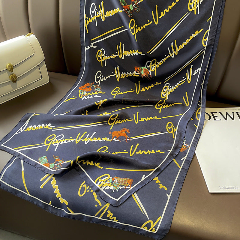 Scarf lettering mother pattern hand-printed pattern simulation silk long ribbon big ribbon fashion scarf pieces