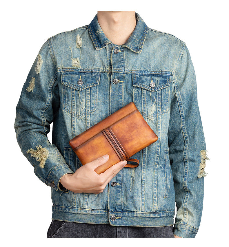Men's Clutch Bag Genuine Cowhide Leather Retro Casual Men Bag