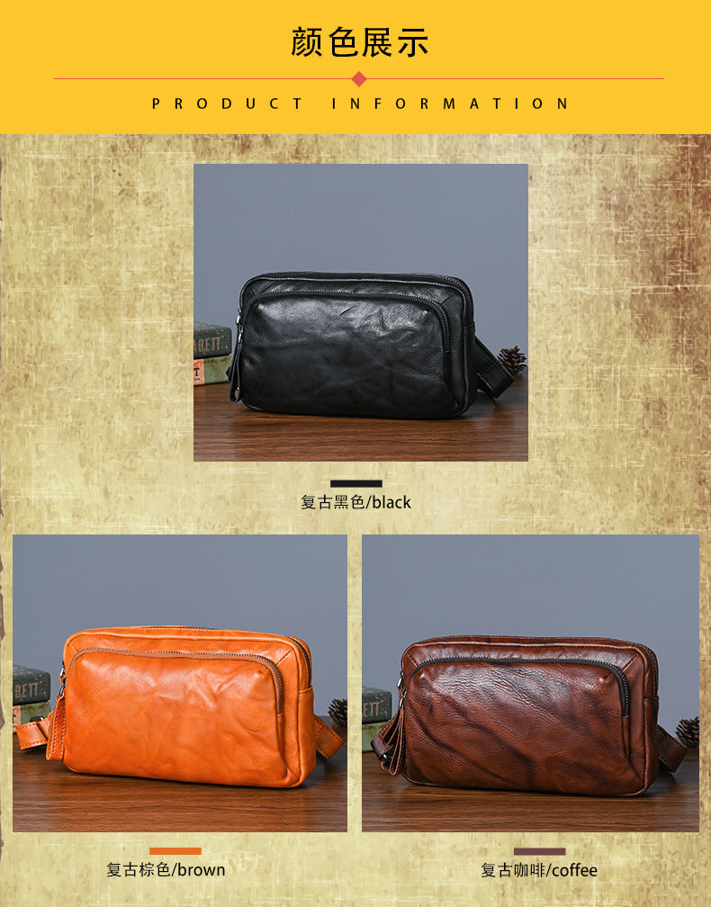 Men's Crossbody Bag Cowhide Genuine Leather Retro Casual Versatile Male Shoulder Bag Clutch Bag