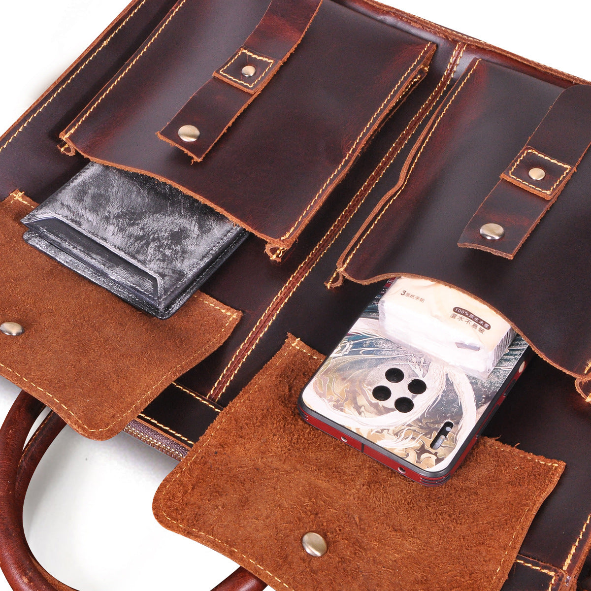 Men's Handbag Briefcase Cowhide Genuine Leather Retro Business Men Computer Bag