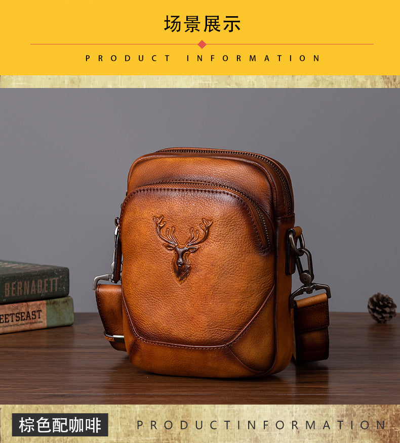 Men's Bust Bag Versatile Cowhide Genuine Leather Retro Casual Crossbody Bag for Men