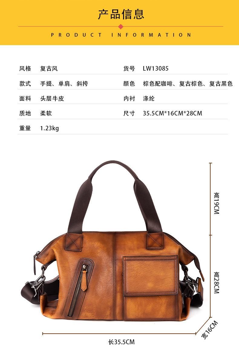 Men's Handbag Genuine Cowhide Leather Retro Casual Men Bag