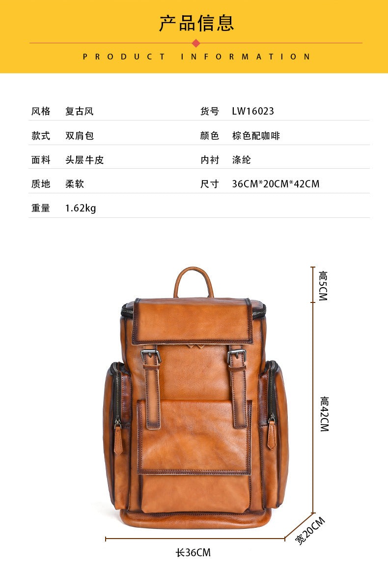 Men's backpack genuine cowhide leather retro unisex casual travel bag business bag