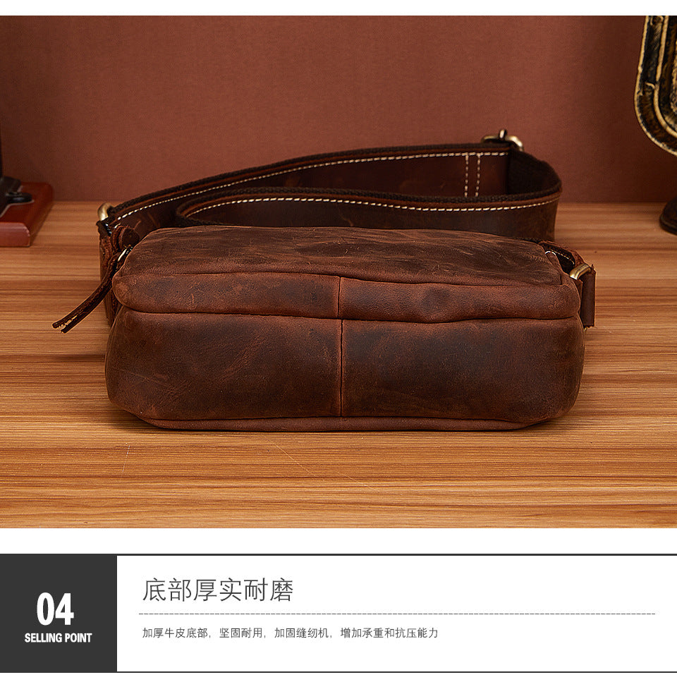 Men's Shoulder Bag Cowhide Genuine Leather Retro Travel Outdoor Crossbody Bag for Men