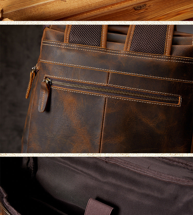 Men's backpack, handmade, genuine cowhide leather, retro outdoor men's travel bag, computer bag