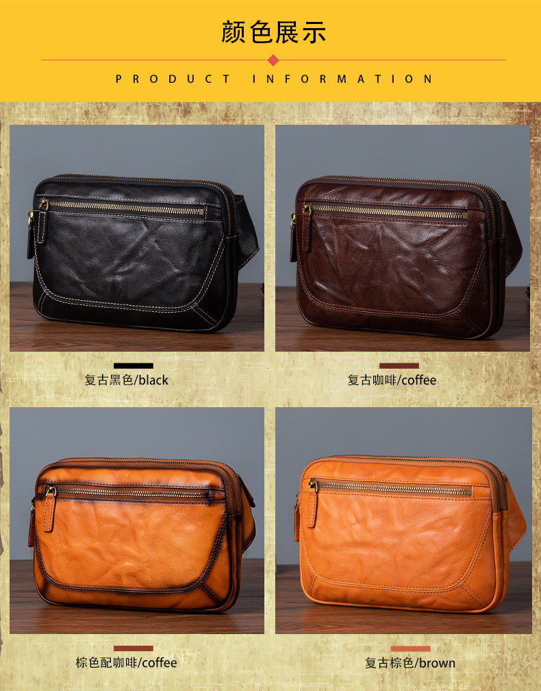 Men's Shoulder Bag Genuine Cowhide Leather Retro Crossbody Bag for Men