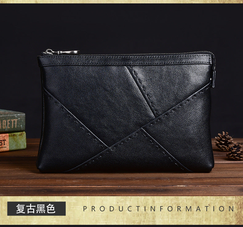 Men's Clutch Bag Genuine Cowhide Leather Retro Casual Men's Handbag