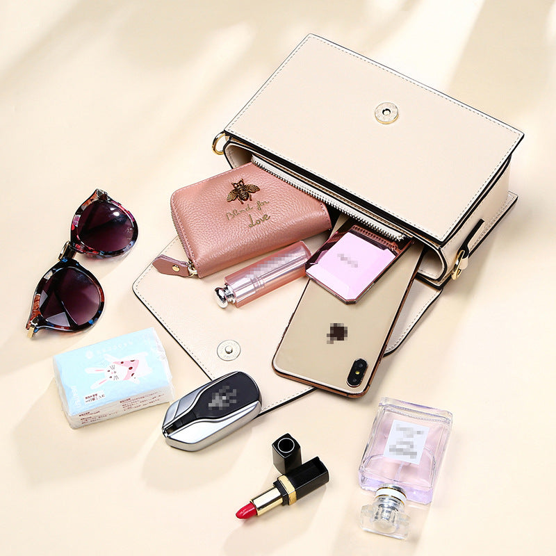 Genuine leather bag ladies bag mini square bag crossbody bag simple elegant shoulder bag. pochette