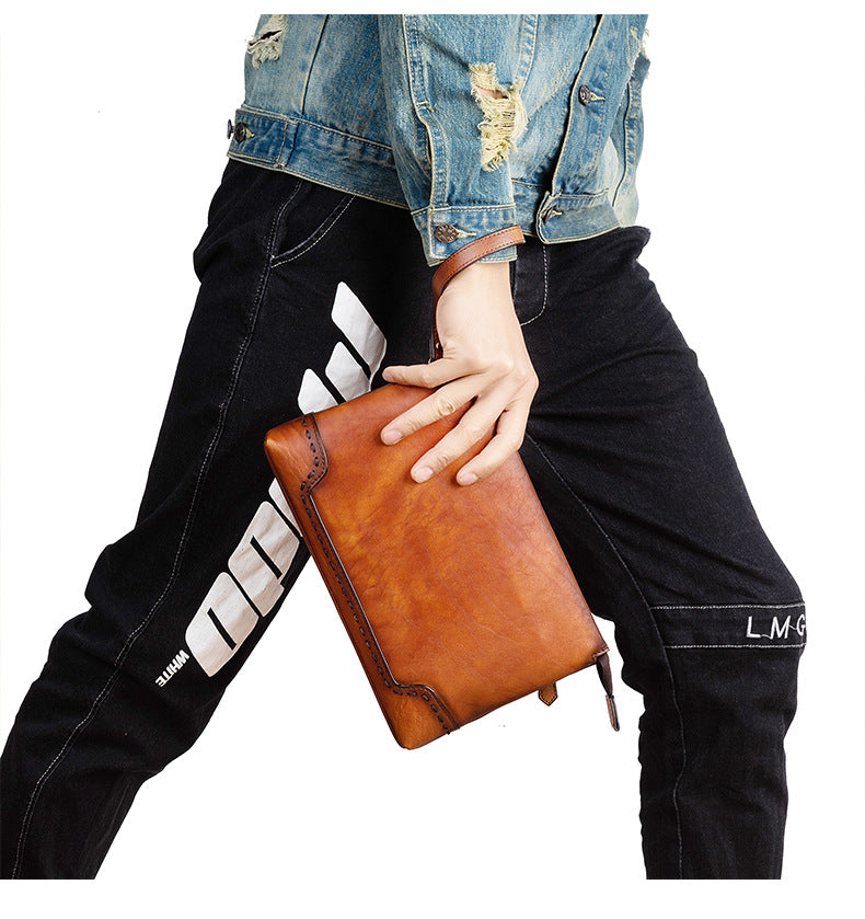 Men's clutch bag cowhide genuine leather casual retro male handbag