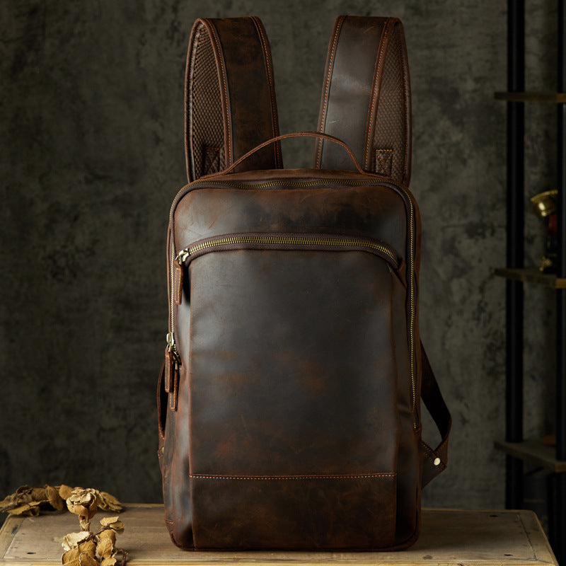 Men's Rucksack Genuine Cowhide Leather Handmade Casual Large Capacity Men's Business Bag Travel Bag