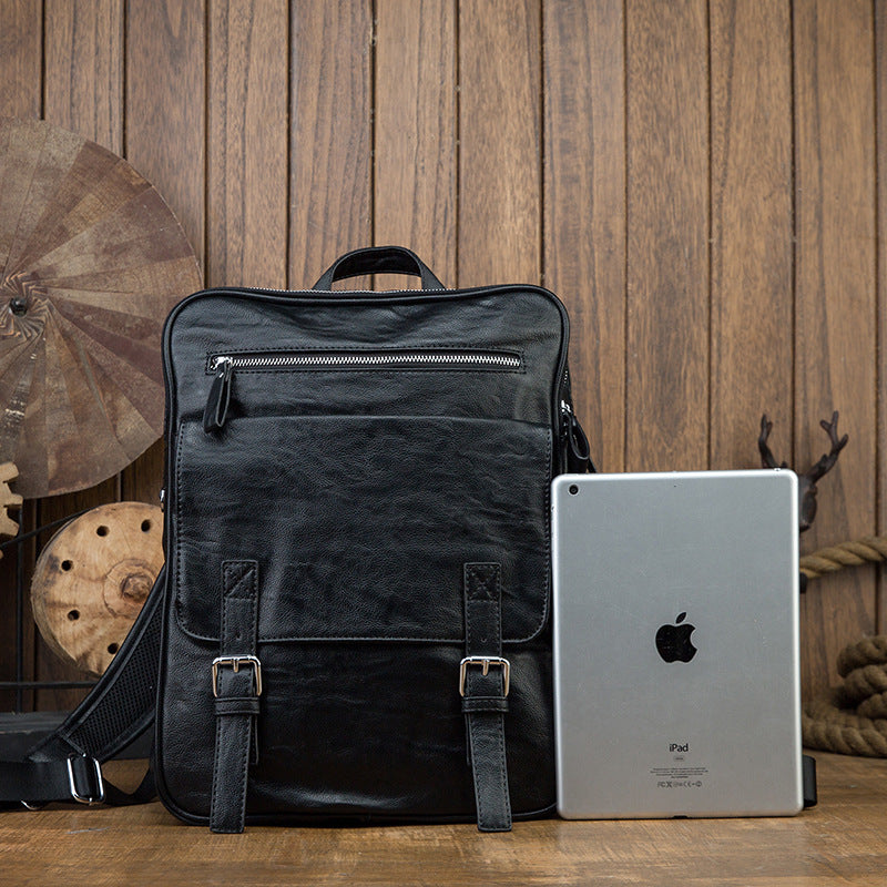 Men's backpack, original handmade cowhide genuine leather, simple casual computer bag, large capacity, travel bag