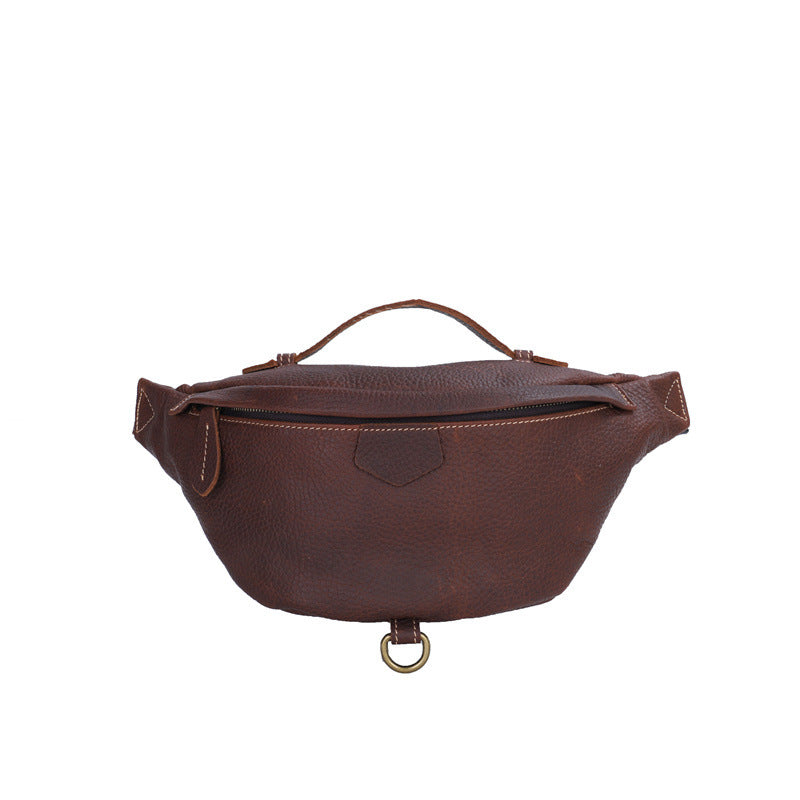 Men's Bust Bag Genuine Cowhide Leather Retro Casual Fashion Waist Pouch Shoulder Bag Crossbody Bag for Men