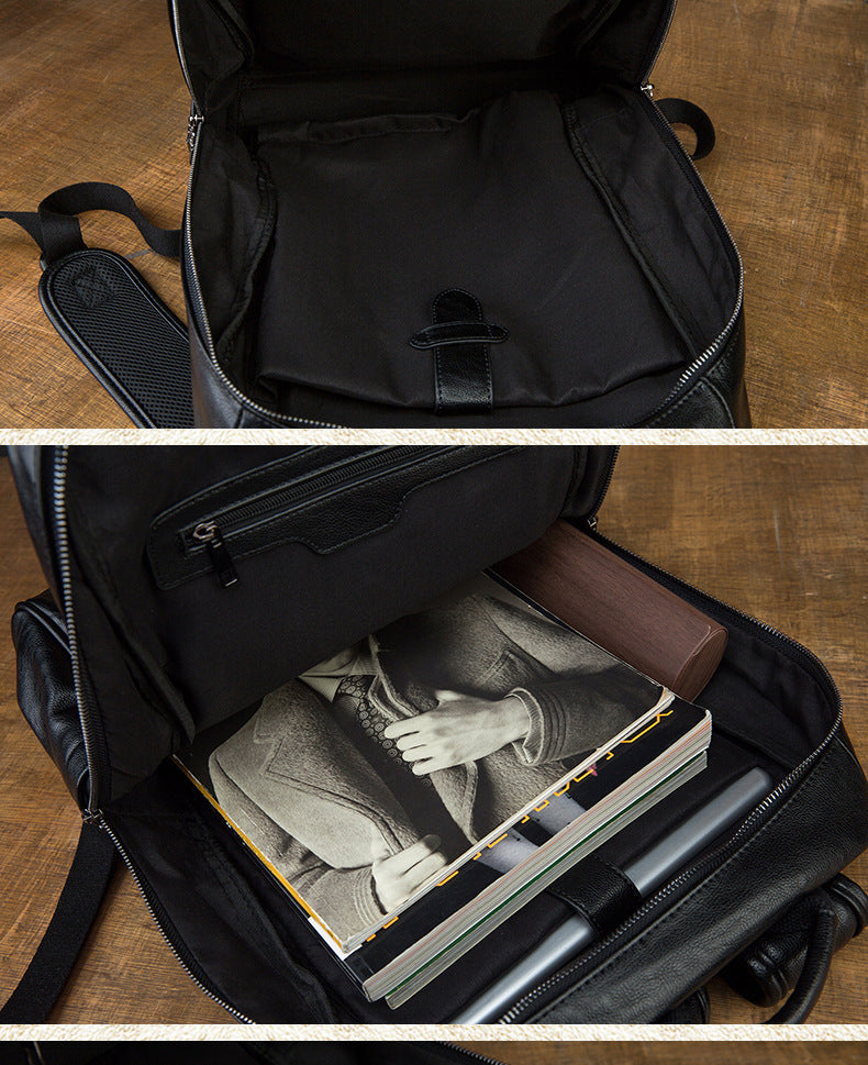 Men's Rucksack Genuine Cowhide Leather Handmade Original Unique Fashion Travel Bag for Men