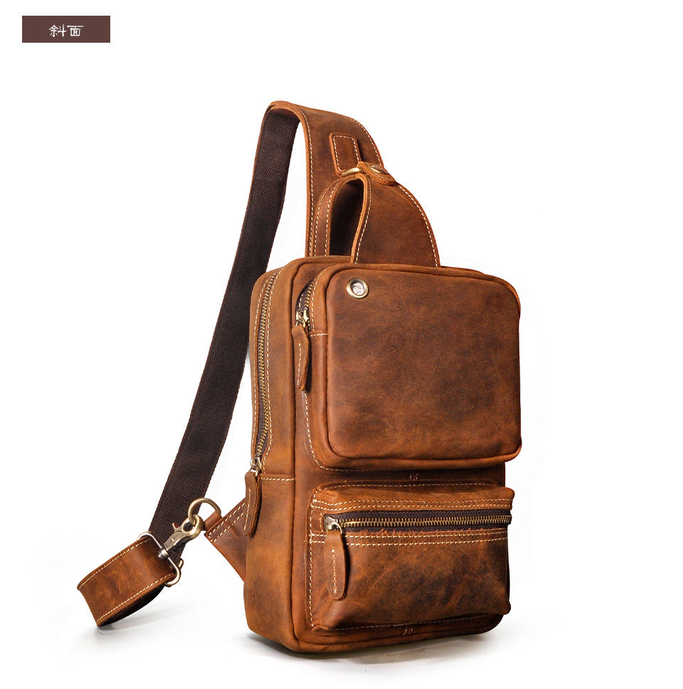 Men's bust bag Genuine cowhide leather outdoor multipurpose crossbody bag for men
