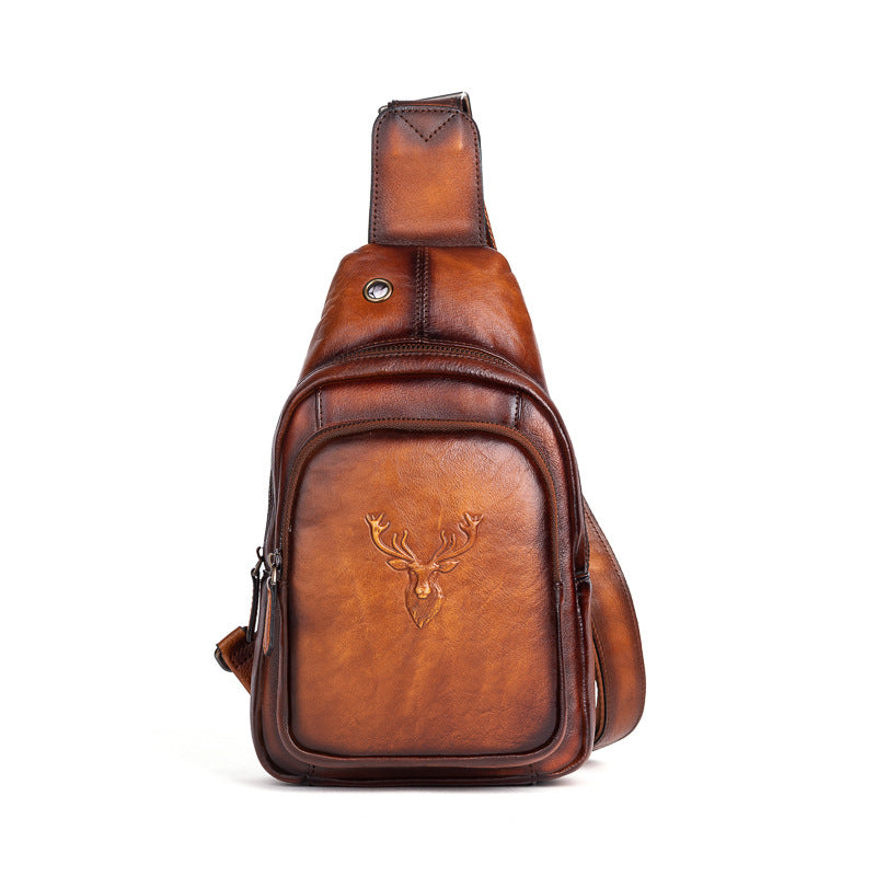 Men's bust bag Genuine cowhide leather retro casual crossbody bag for men