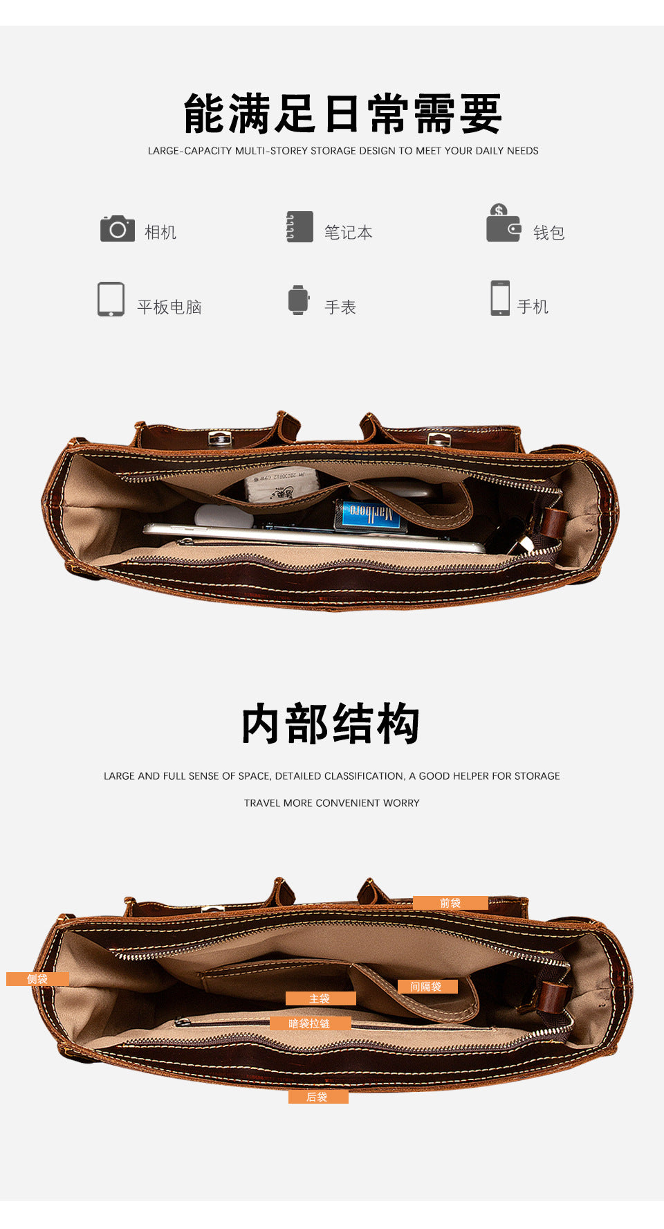 Men's Briefcase Handbag Cowhide Genuine Leather Retro Business Computer Bag for Men
