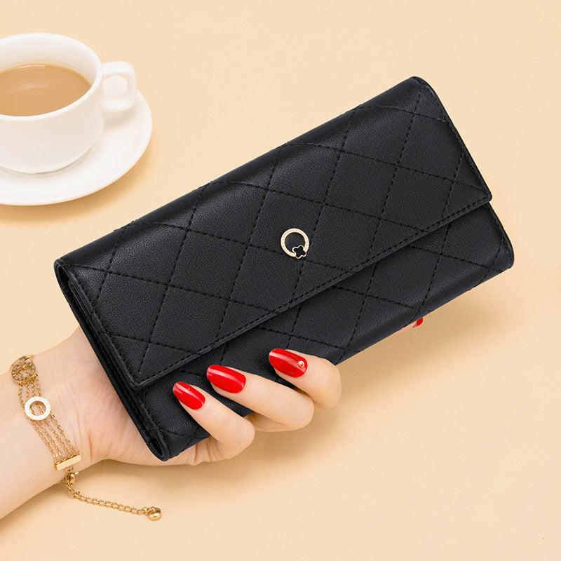 Ladies wallet cowhide plaid multifunctional long wallet clutch bag large capacity mobile bag elegant wallet
