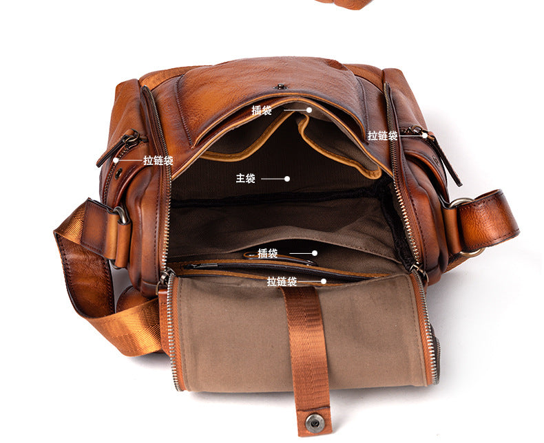 Men's Shoulder Bag Genuine Cowhide Leather Retro Casual Crossbody Bag for Men