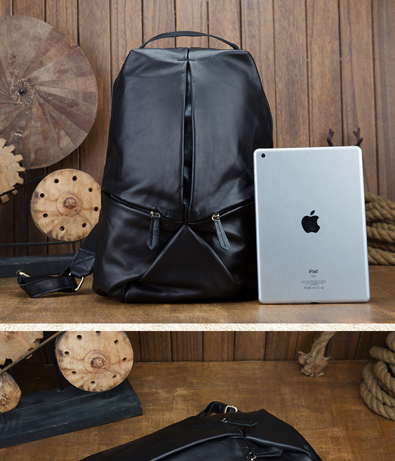 Men's backpack handmade cowhide genuine leather simple casual fashion travel bag