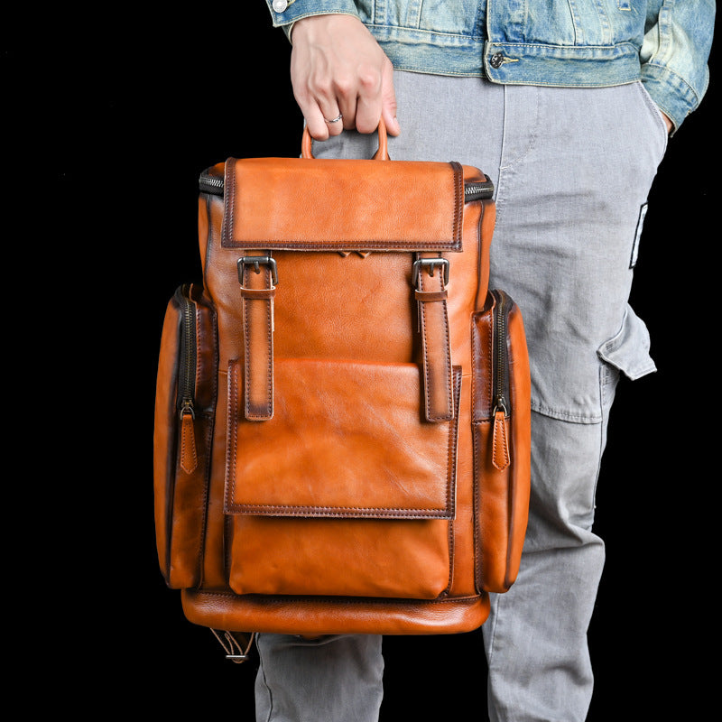 Men's backpack genuine cowhide leather retro unisex casual travel bag business bag