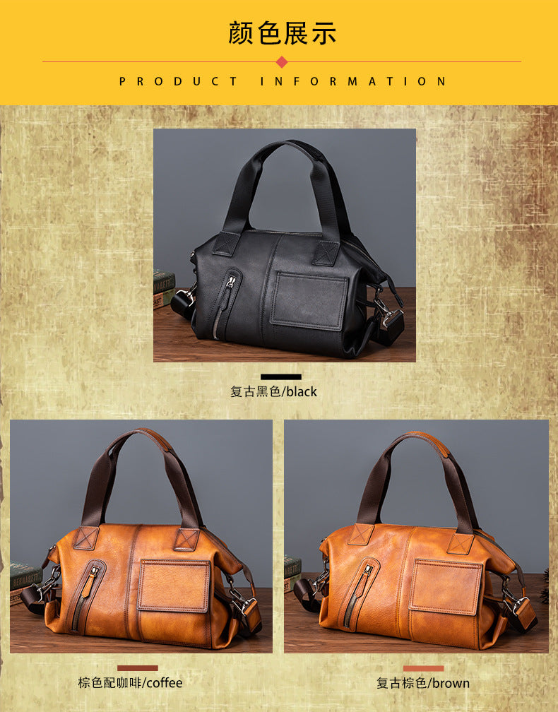 Men's Handbag Genuine Cowhide Leather Retro Casual Men Bag