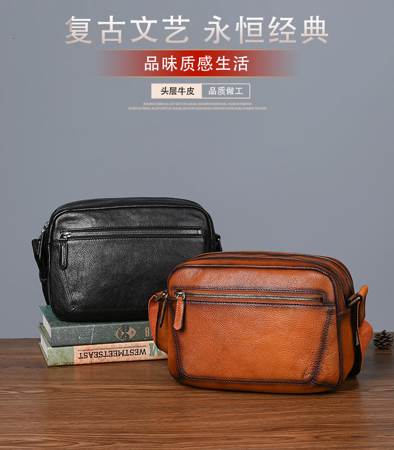 Men's shoulder bag Genuine cowhide leather large capacity simple crossbody bag for men