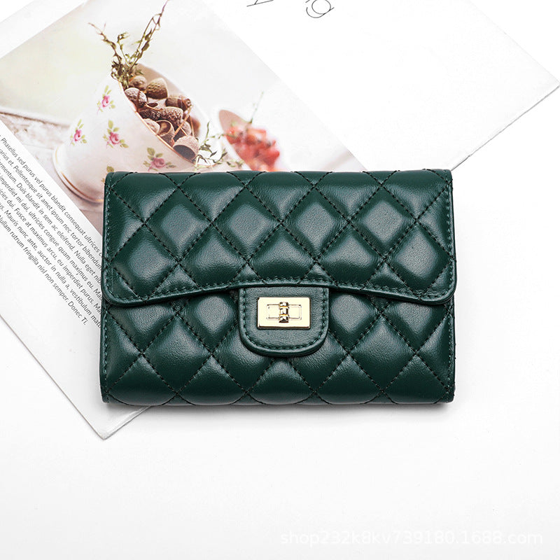 Sheep leather women's wallet stylish tri-fold wallet simple check wallet coin purse women's wallet