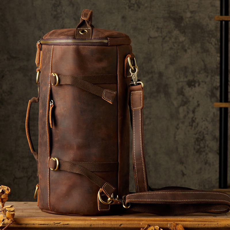 Men's Rucksack Genuine Cowhide Leather Handmade Crazy Horse Original Retro Large Capacity Travel Bag