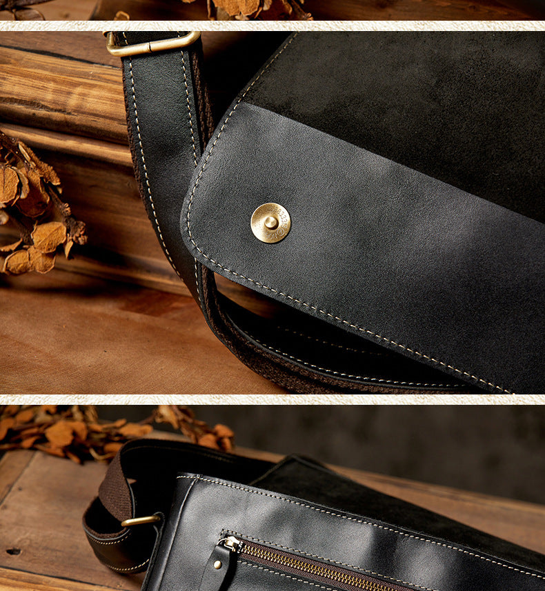 Men's Shoulder Bag Original Handmade Genuine Cowhide Leather Casual Messenger Bag Crossbody Bag