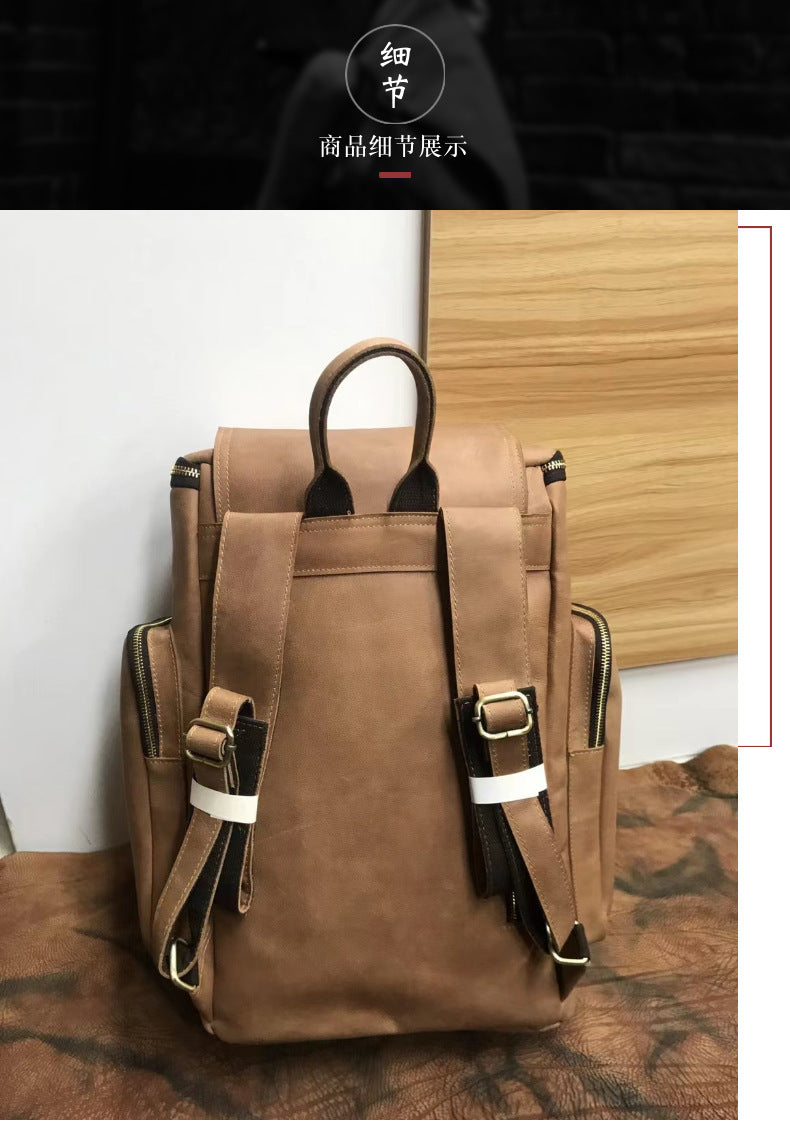 Men's backpack handmade genuine cowhide leather retro unique outdoor travel bag for men