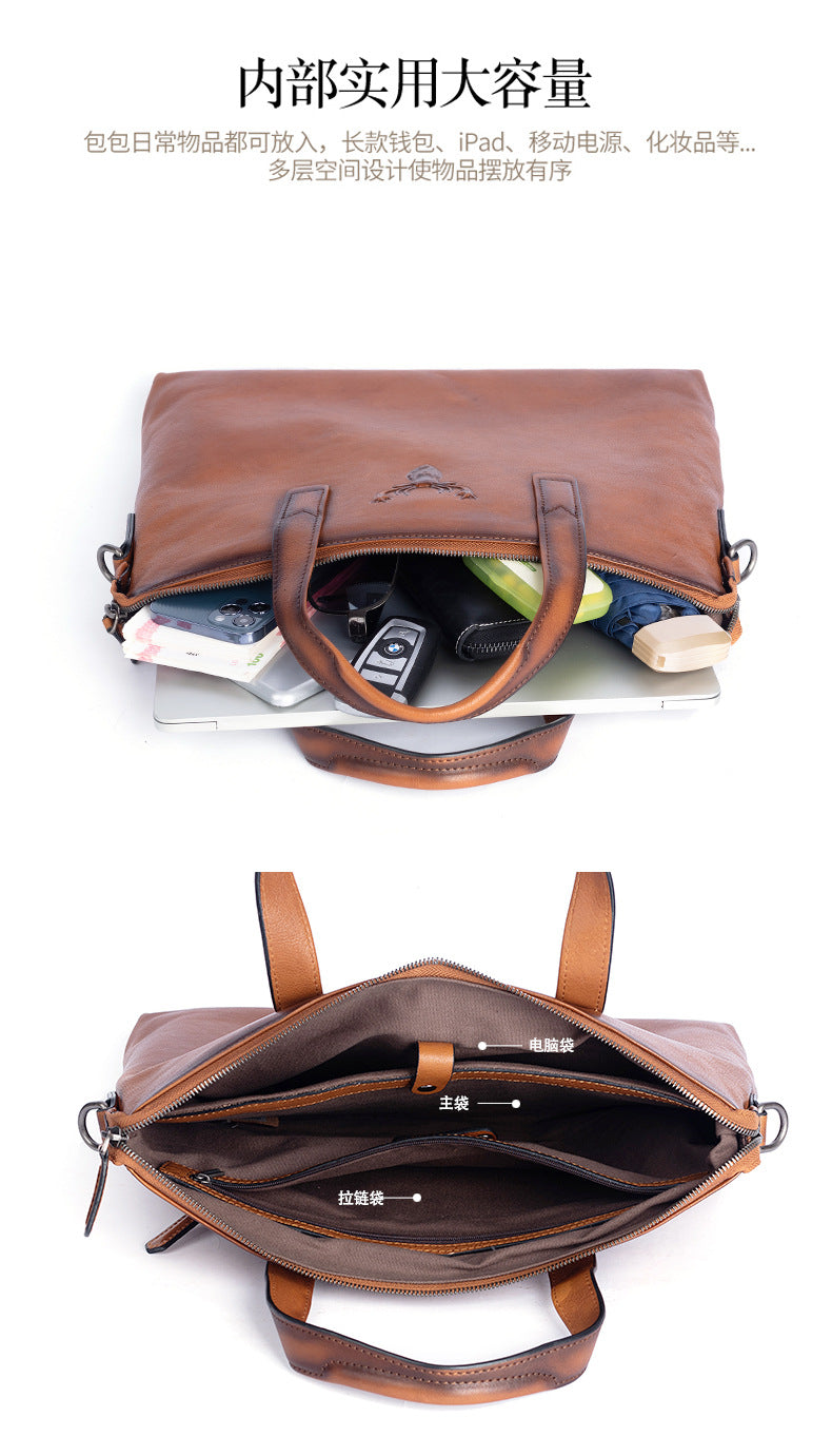 Men's Briefcase Cowhide Genuine Leather Casual Men's Handbag File Bag