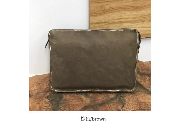 Men's Briefcase Retro Cowhide Genuine Leather Crazy Horse Commuting Simple Crossbody Bag for Men