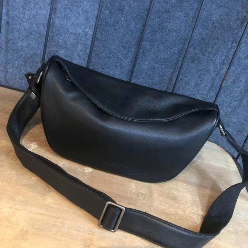 Men's Shoulder Bag Genuine Cowhide Leather Simple Casual Fashion Crossbody Bag for Men