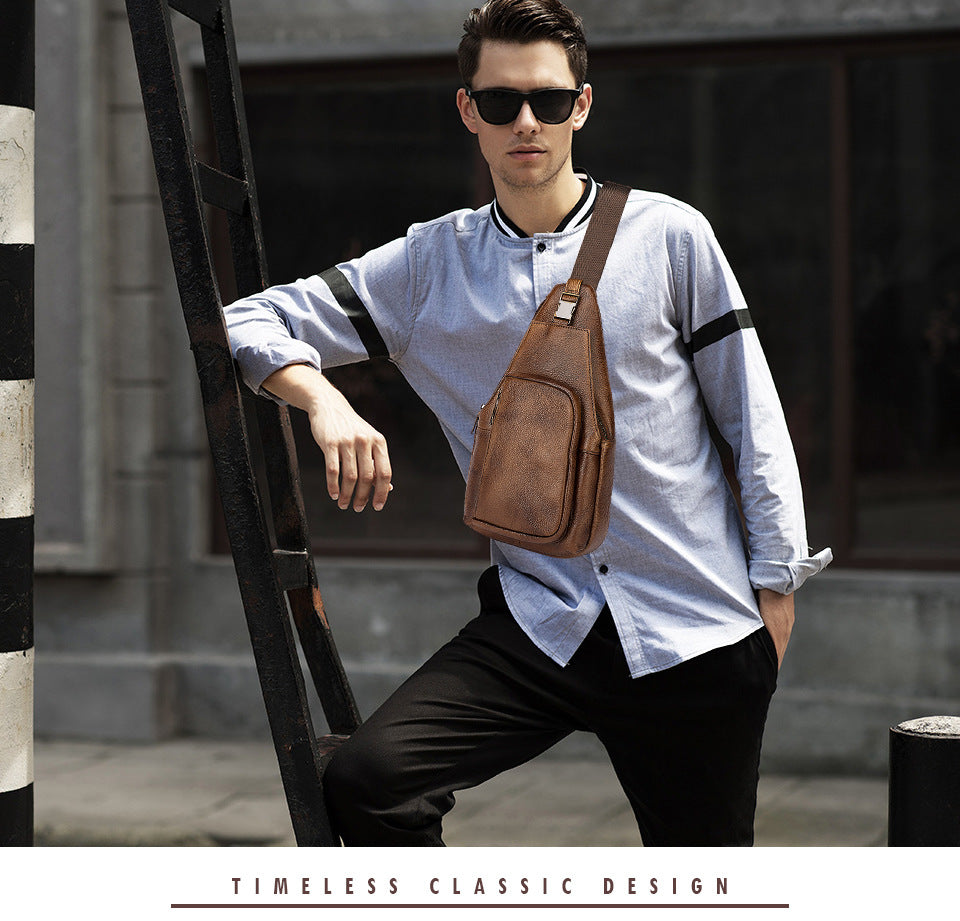 Men's bust bag Genuine cowhide leather retro outdoor versatile crossbody bag for men