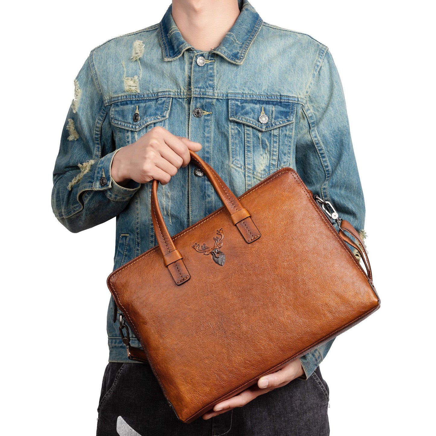 Men's Briefcase Genuine Cowhide Leather Simple Fashion Retro Casual Bag Computer Bag for Men