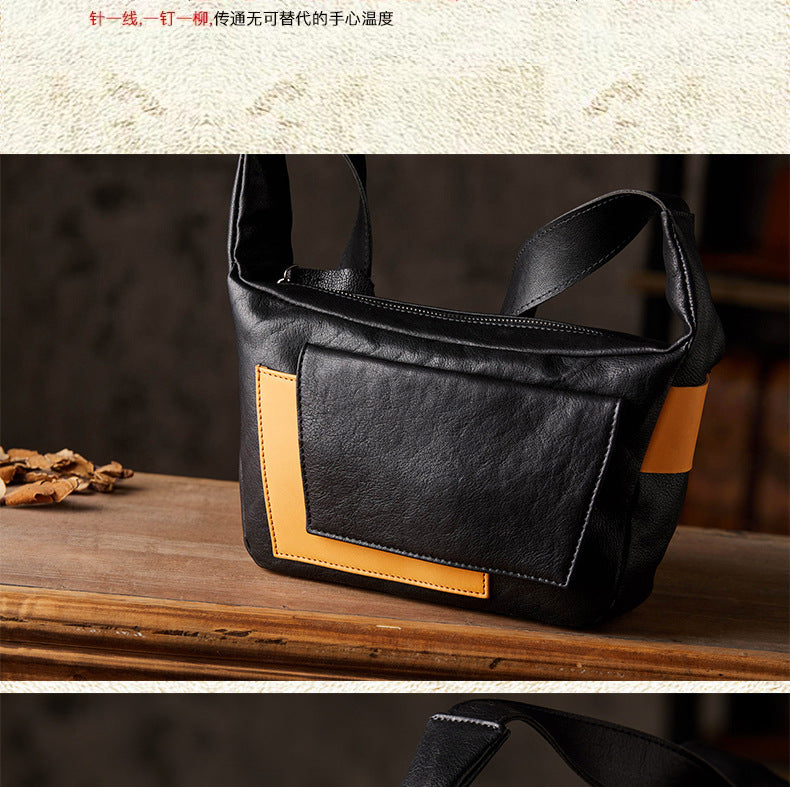 Men's Shoulder Bag Handcrafted Genuine Cowhide Leather Retro Casual Fashion Messenger Bag Crossbody Bag