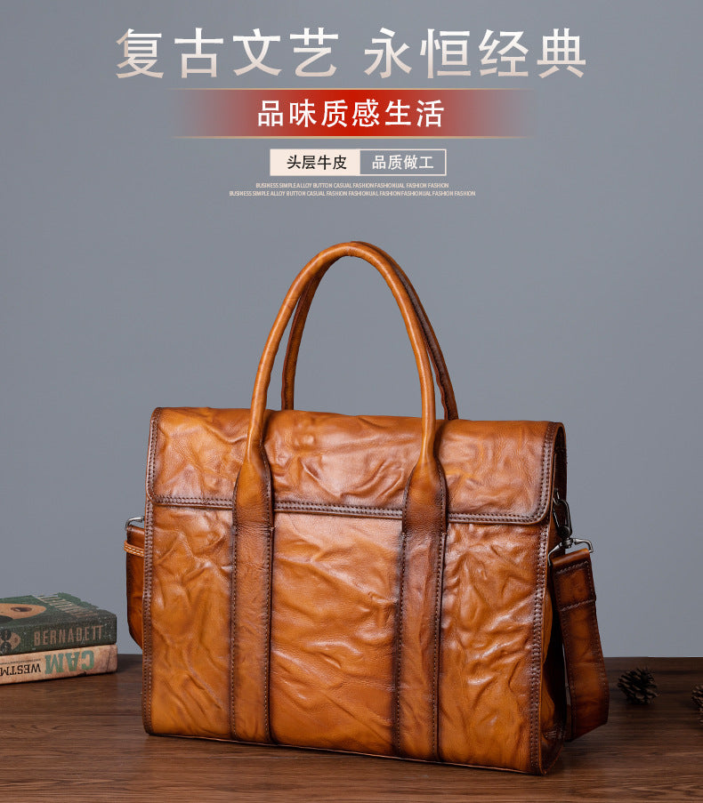 Men's Briefcase Genuine Cowhide Leather Casual Bag Travel Bag for Men