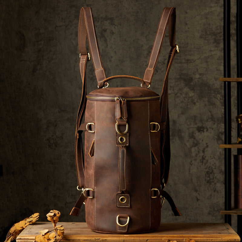 Men's Rucksack Genuine Cowhide Leather Handmade Crazy Horse Original Retro Large Capacity Travel Bag