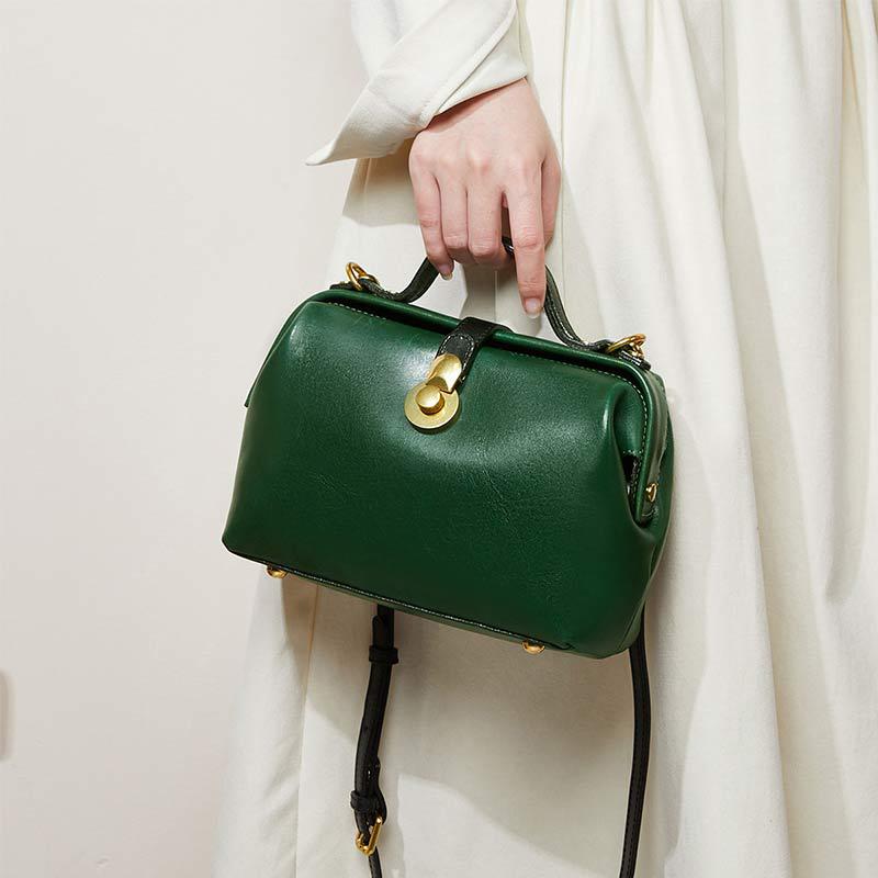 Women's Bag Retro Genuine Leather Handmade Cowhide Doctor Bag Fashion Handbag Temperament Shoulder Bag.Pochette