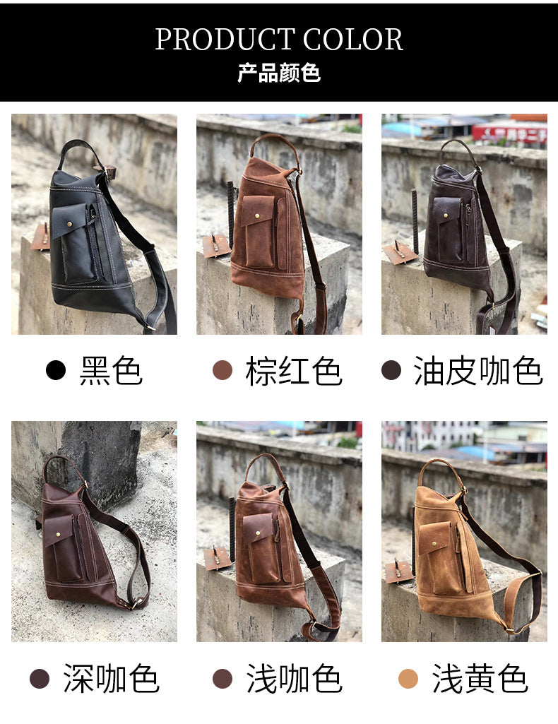Men's Crossbody Bag Genuine Cowhide Leather Crazy Horse Fashion Commuter Shoulder Bag for Men