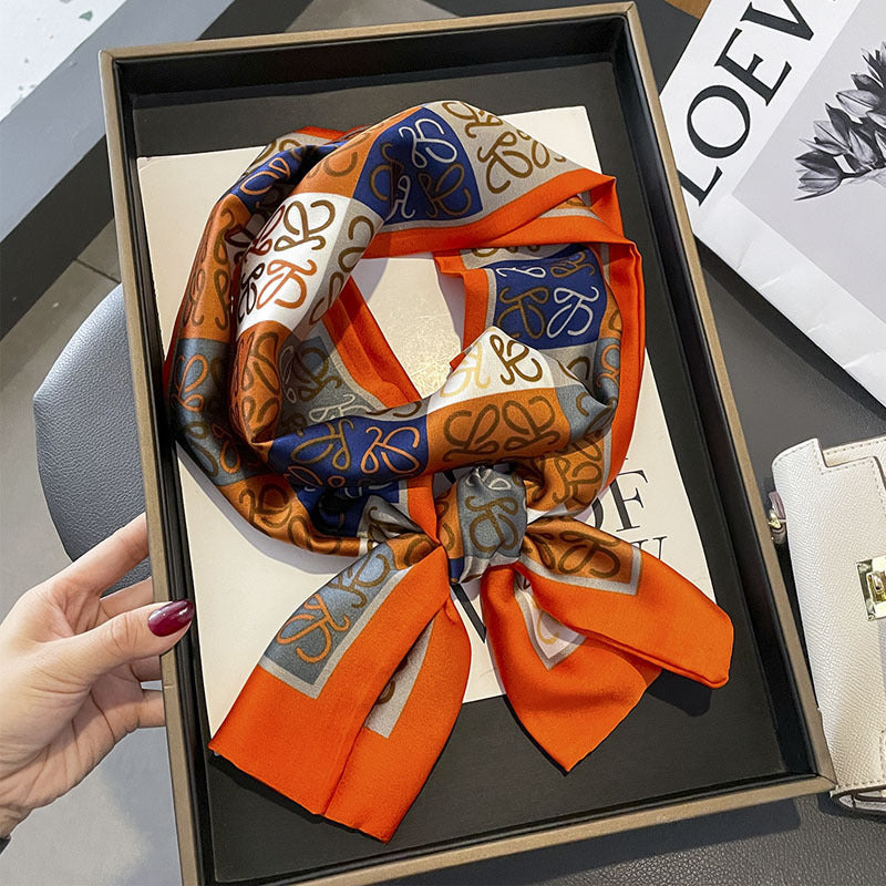 Scarf shape mother pattern double-sided double simulation silk scarf women neck guard decoration