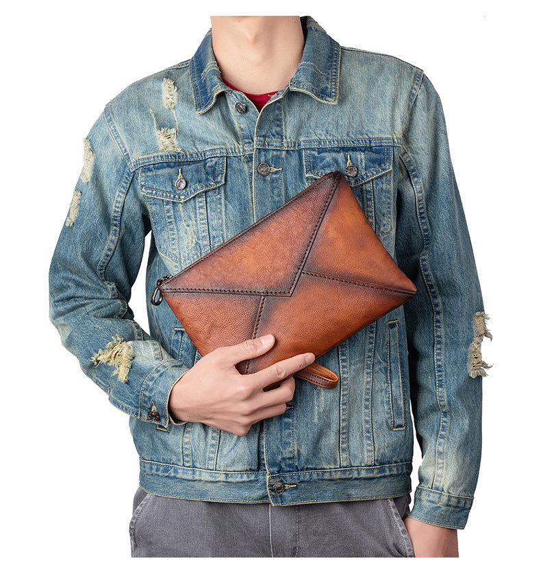 Men's Clutch Bag Genuine Cowhide Leather Casual Men's Handbag