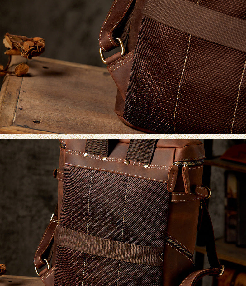 Men's Backpack Genuine Cowhide Leather Crazy Horse Handmade Large Capacity Casual Retro Fashion Travel Bag for Men