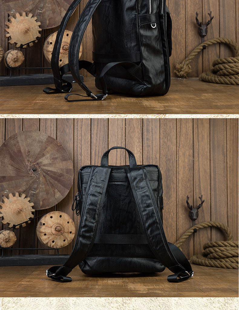 Men's backpack, original handmade cowhide genuine leather, simple casual computer bag, large capacity, travel bag