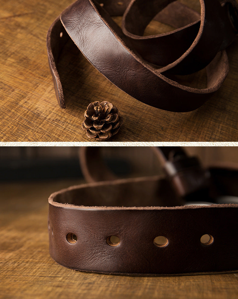 Men's belt handmade original cowhide genuine leather needle buckle simple casual vintage men's belt