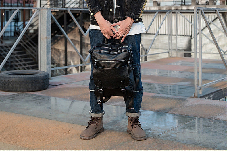 Men's backpack, original handmade cowhide genuine leather, simple casual computer bag, large capacity, travel bag