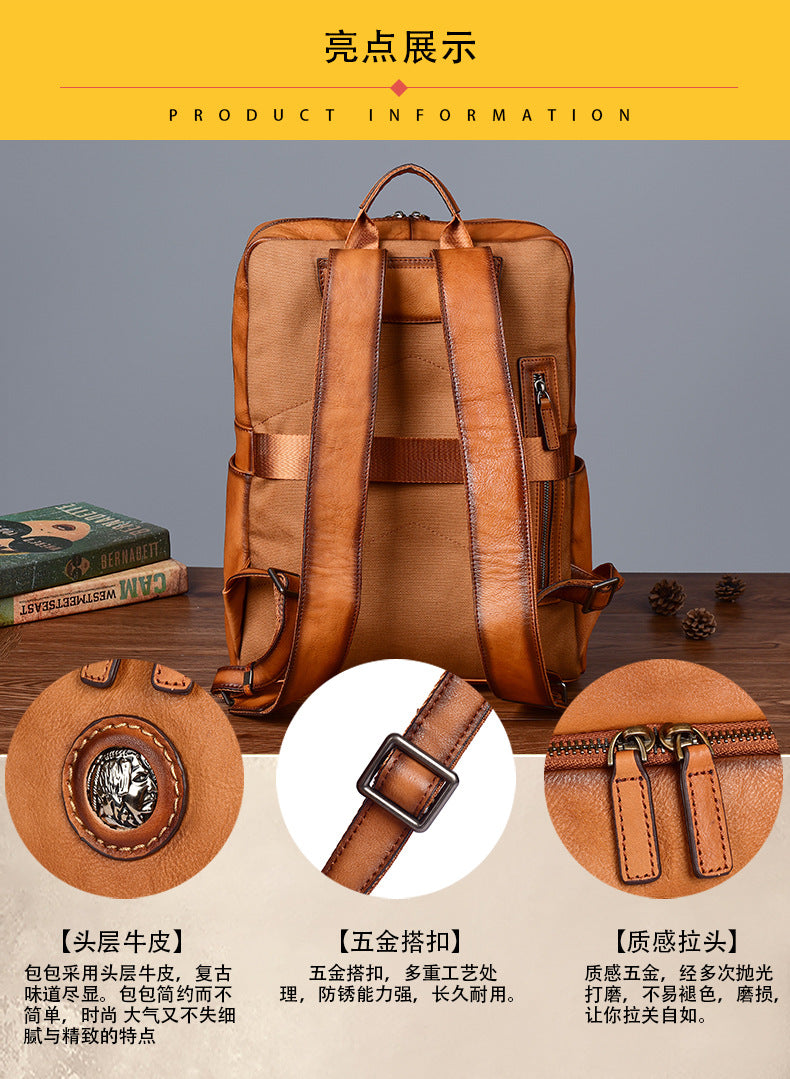 Men's backpack cowhide genuine leather fashion unique travel bag