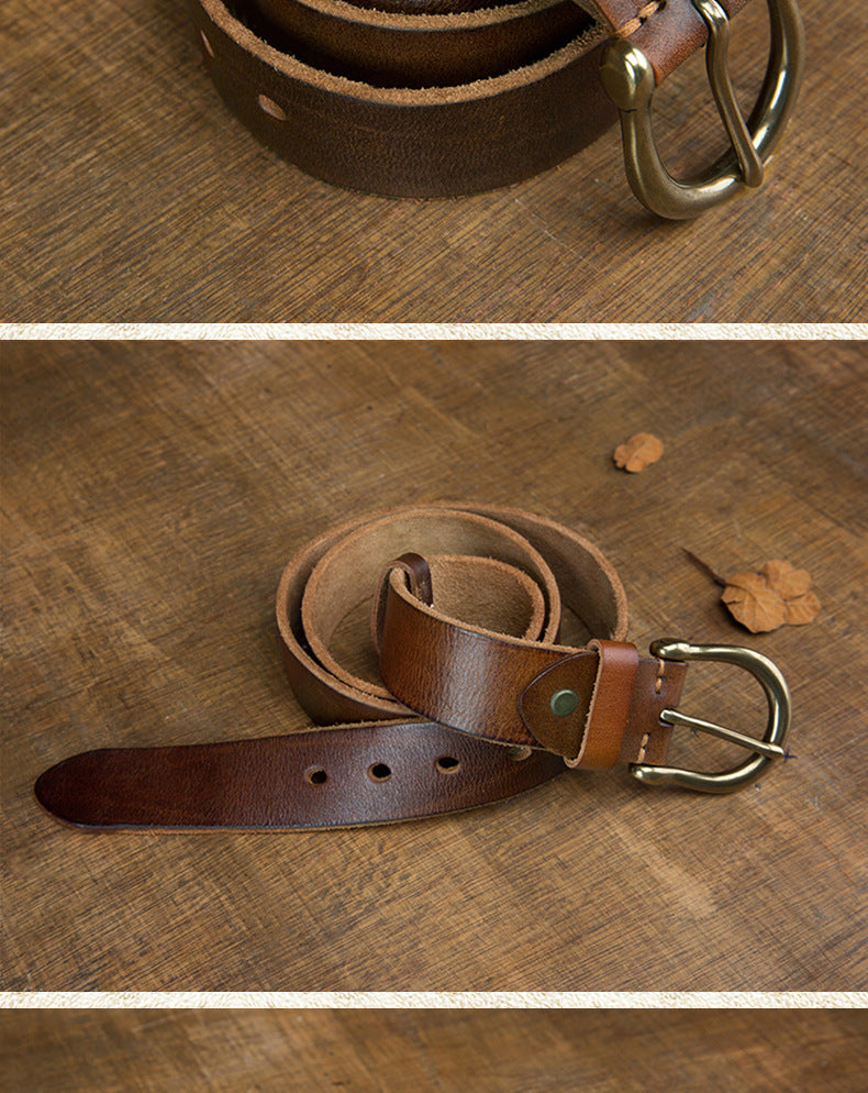 Men's Belt Original Genuine Cowhide Leather Copper Unique Needle Buckle Casual Men's Belt